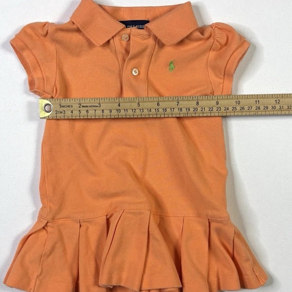 Ralph Lauren Polo 2 Dresses Baby Girls 12M Green Orange Short Sleeve Ruffle Pony - Picture 7 of 8